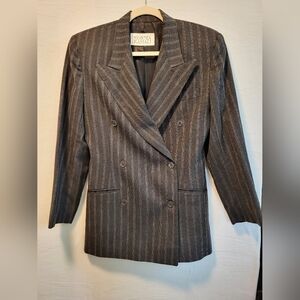 Vintage Norma Kamali 100% Wool Size 8 Women's Gray Pinstripe Blazer